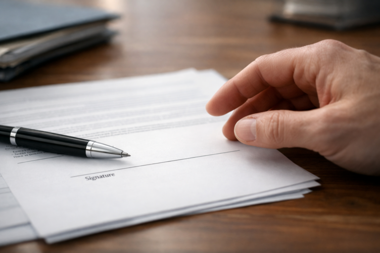Injury settlement Virginia documents with pen ready to sign