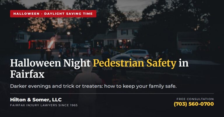 Children trick or treating at dusk, Halloween pedestrian safety in Fairfax